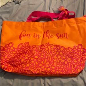Orange and pink canvas tote bag